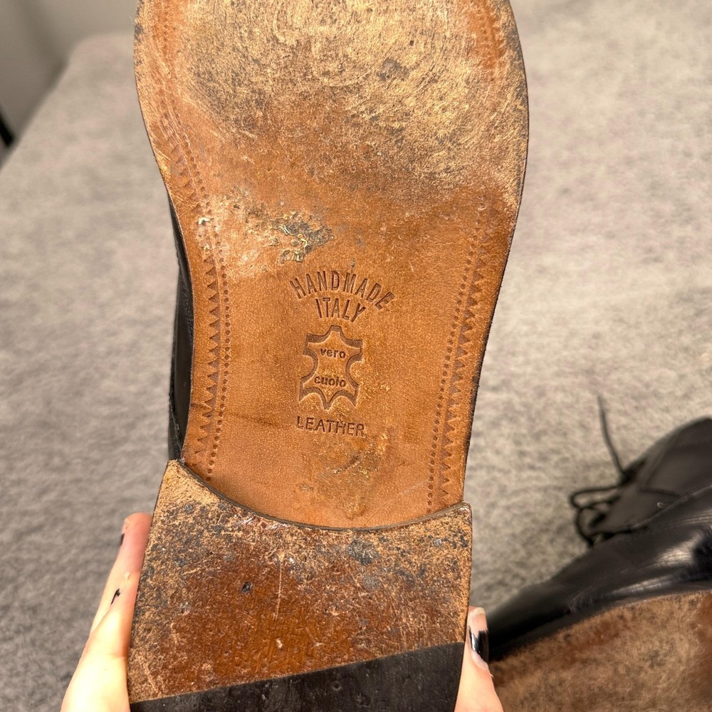 Stanley Blacker‎ Wingtip Oxford Shoes Mens 11 Black Leather Hand Made in Italy - Picture 10 of 12